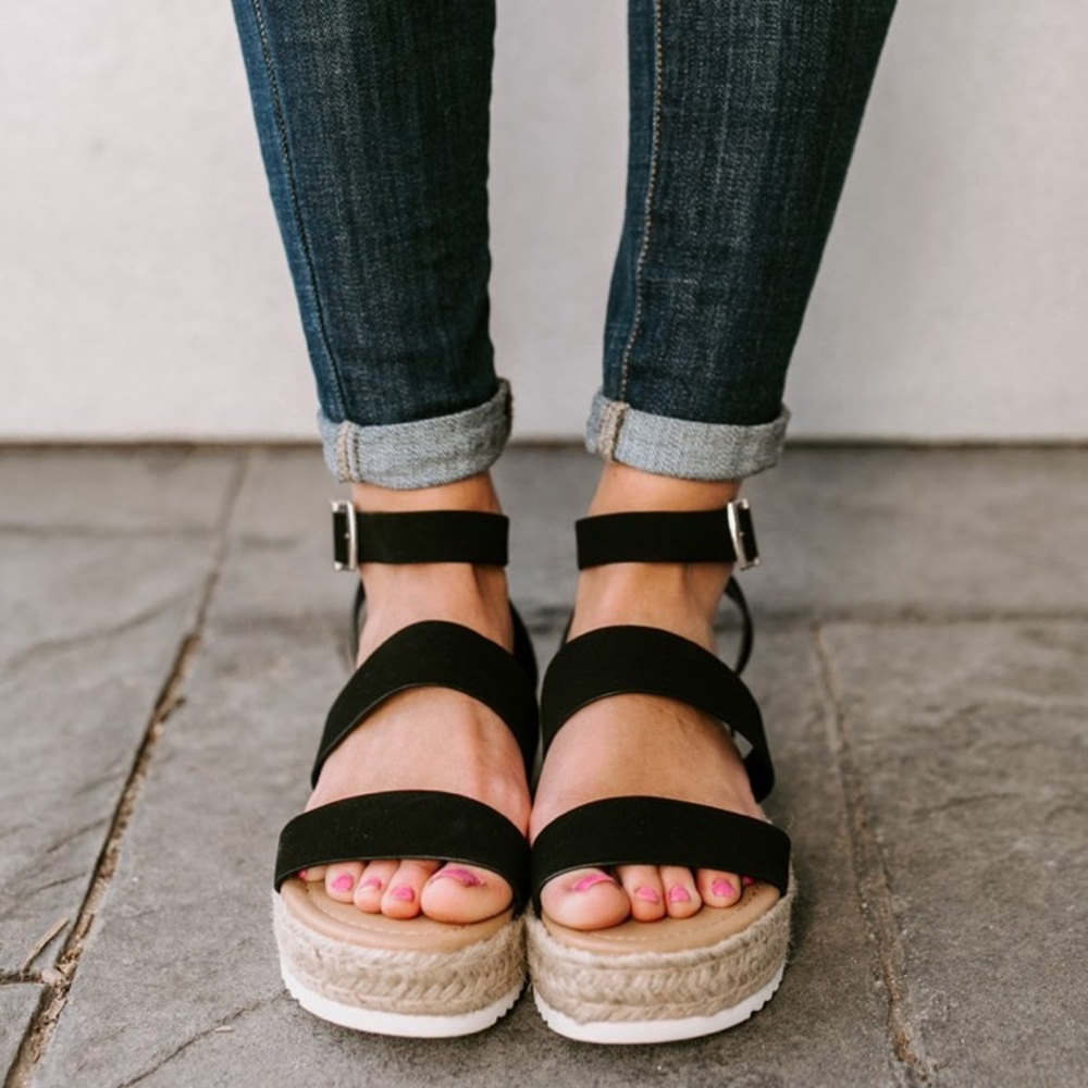Black strappy Bryce open top espadrille sandal - Picture 3 of 7